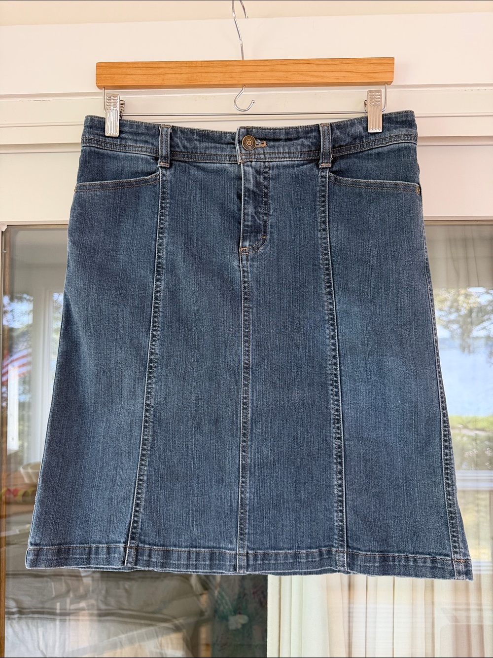 Izod Denim A-Line Skirt in Mid Blue
